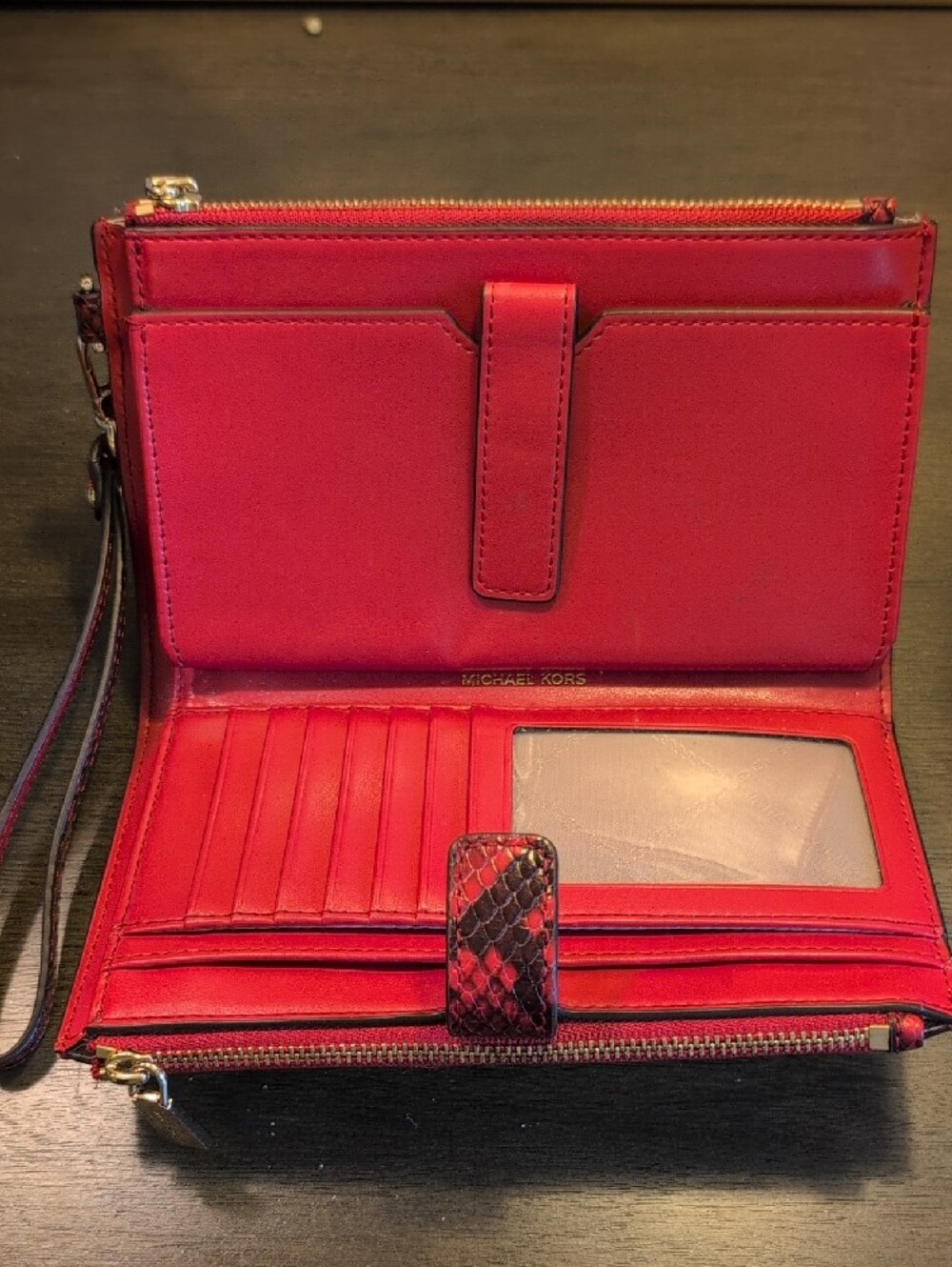 Michael Kors Red Snake-Print Wristlet with Gold Hardware - Picture 2 of 7